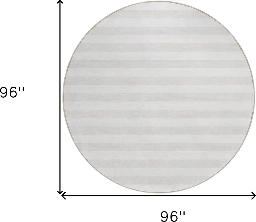 Ivory Round Striped Washable Indoor Outdoor Area Rug Photo 8