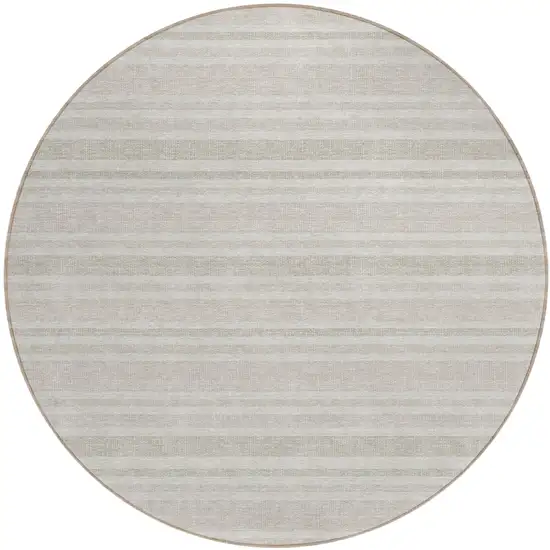 Ivory Round Striped Washable Indoor Outdoor Area Rug Photo 2