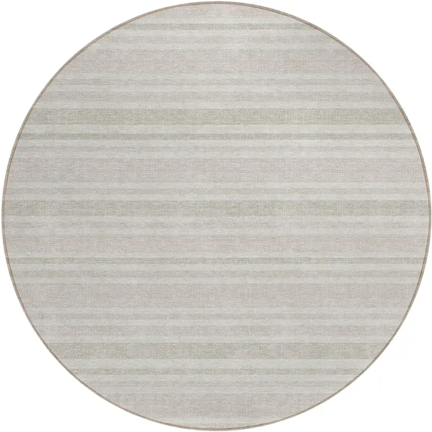 Ivory Round Striped Washable Indoor Outdoor Area Rug Photo 2