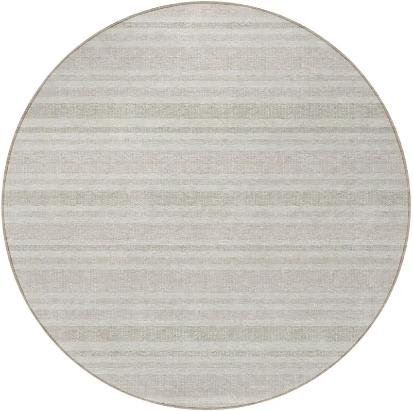 8' Round Ivory Round Striped Washable Non Skid Indoor Outdoor Area Rug Photo 2