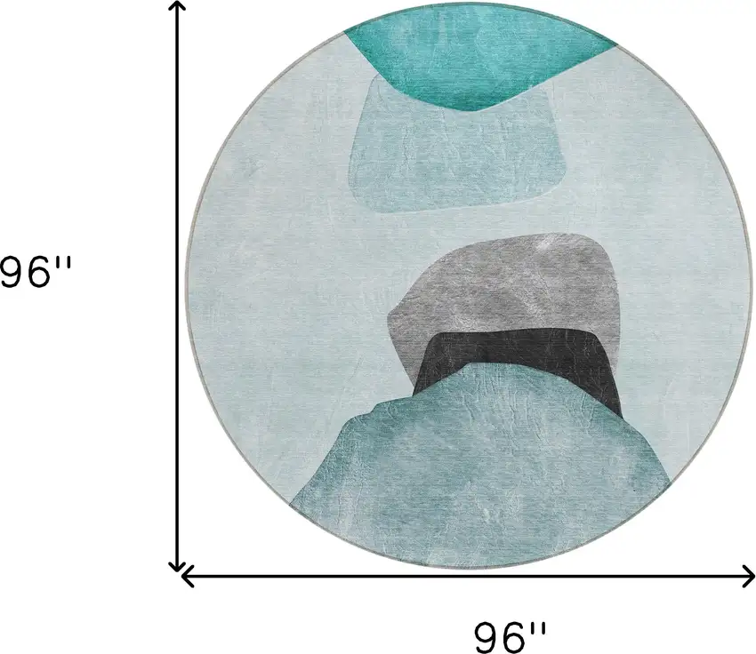 8' Round Ivory Teal and Gray Round Abstract Washable Non Skid Indoor Outdoor Area Rug Photo 3