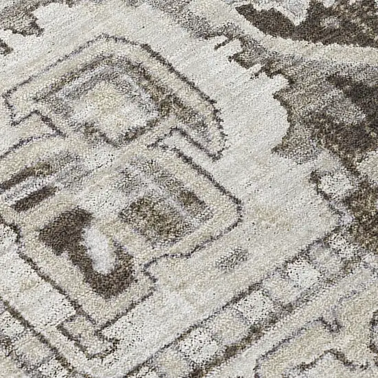 8' Ivory And Dark Brown Round Oriental Washable Indoor Outdoor Area Rug Photo 8