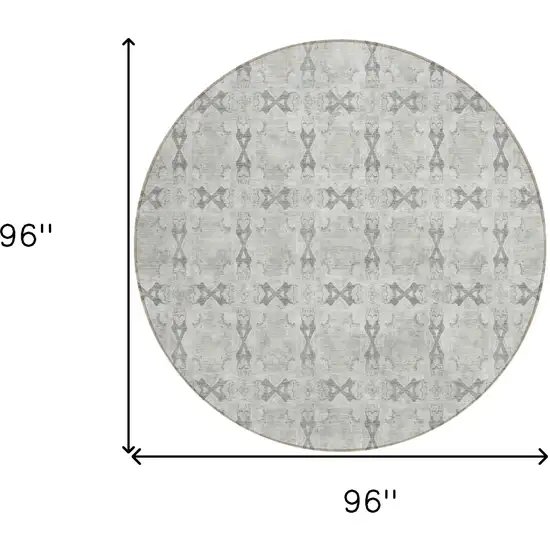 Ivory and Gray Round Floral Medallion Washable Non Skid Indoor Outdoor Area Rug Photo 3