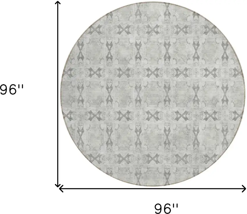 Ivory and Gray Round Floral Medallion Washable Non Skid Indoor Outdoor Area Rug Photo 3