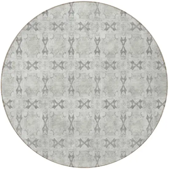 Ivory and Gray Round Floral Medallion Washable Non Skid Indoor Outdoor Area Rug Photo 5