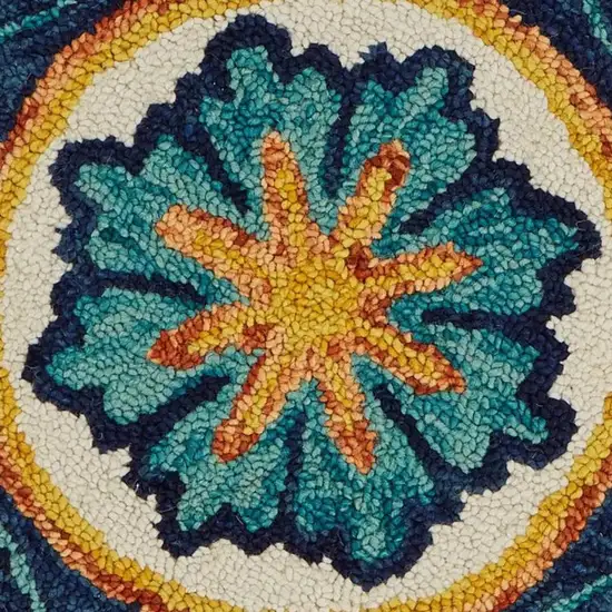 4' Round Ivory and Navy Decorative Area Rug Photo 10