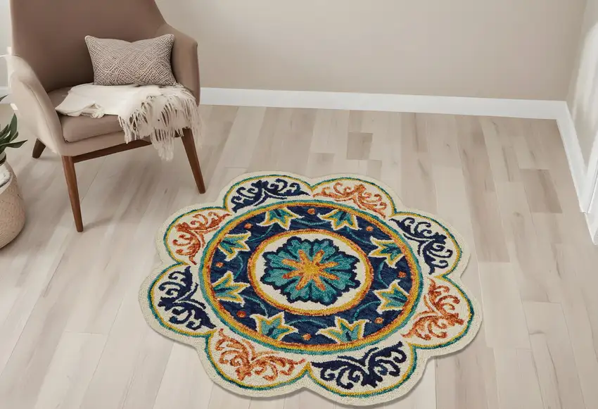 Ivory And Navy Decorative Area Rug Photo 1