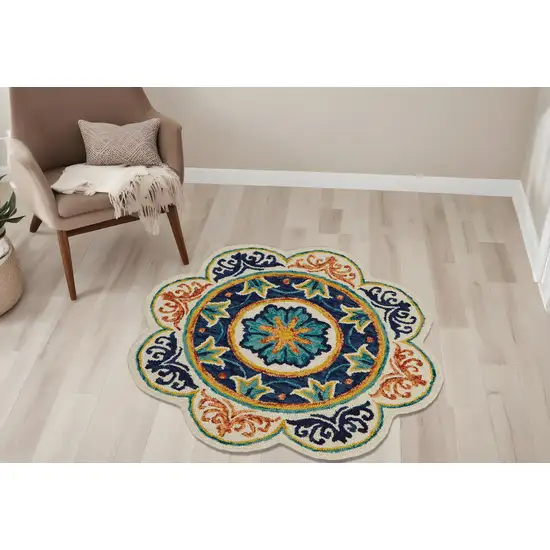 Ivory And Navy Decorative Area Rug Photo 1