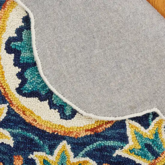 4' Round Ivory and Navy Decorative Area Rug Photo 5