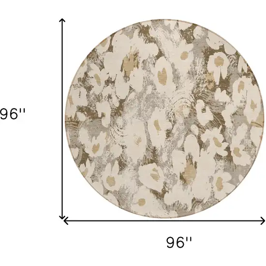 Khaki Round Floral Washable Non Skid Indoor Outdoor Area Rug Photo 3