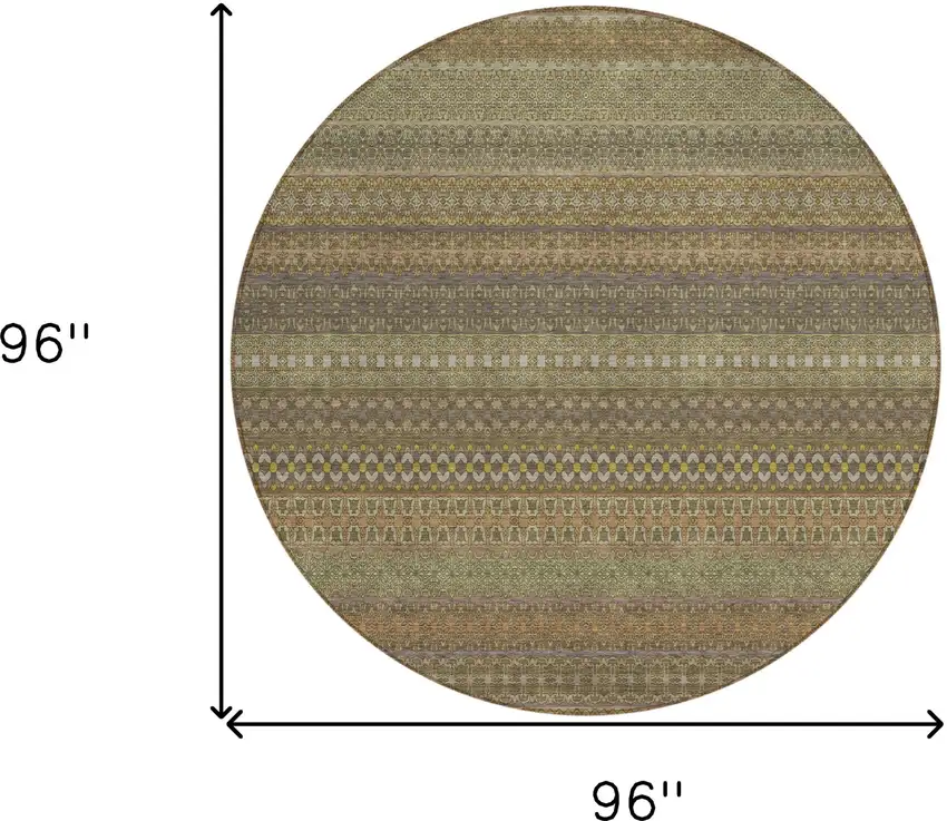 8' Round Khaki Round Striped Washable Non Skid Indoor Outdoor Area Rug Photo 3