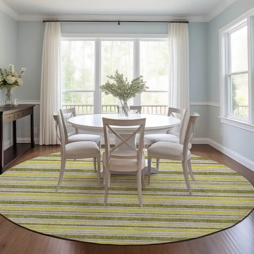 Khaki Yellow and Gray Round Striped Washable Non Skid Indoor Outdoor Area Rug Photo 6