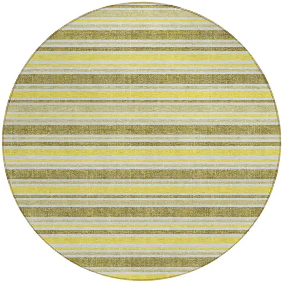 Khaki Yellow and Gray Round Striped Washable Non Skid Indoor Outdoor Area Rug Photo 2