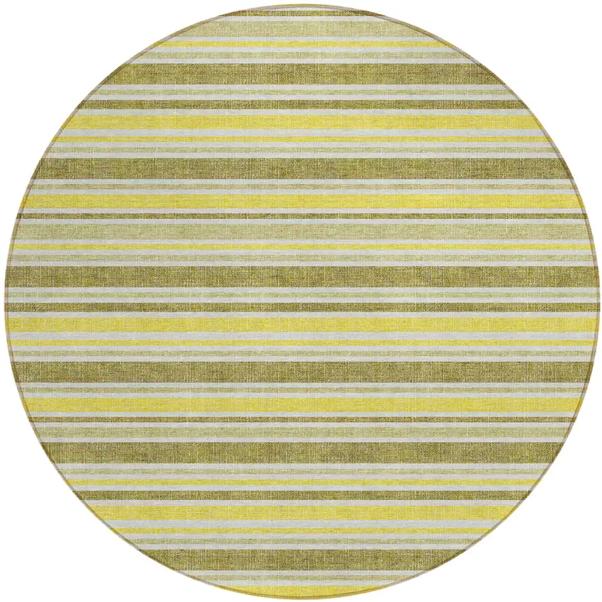 Khaki Yellow and Gray Round Striped Washable Non Skid Indoor Outdoor Area Rug Photo 2