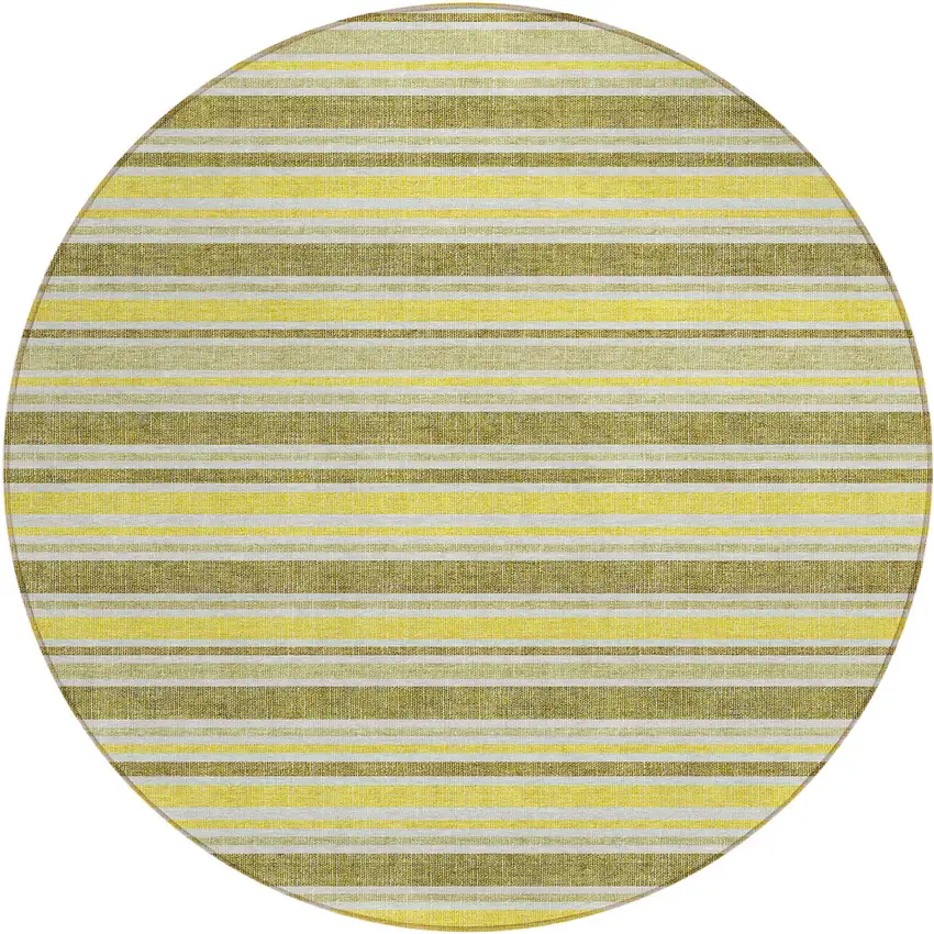 Khaki Yellow and Gray Round Striped Washable Non Skid Indoor Outdoor Area Rug Photo 2