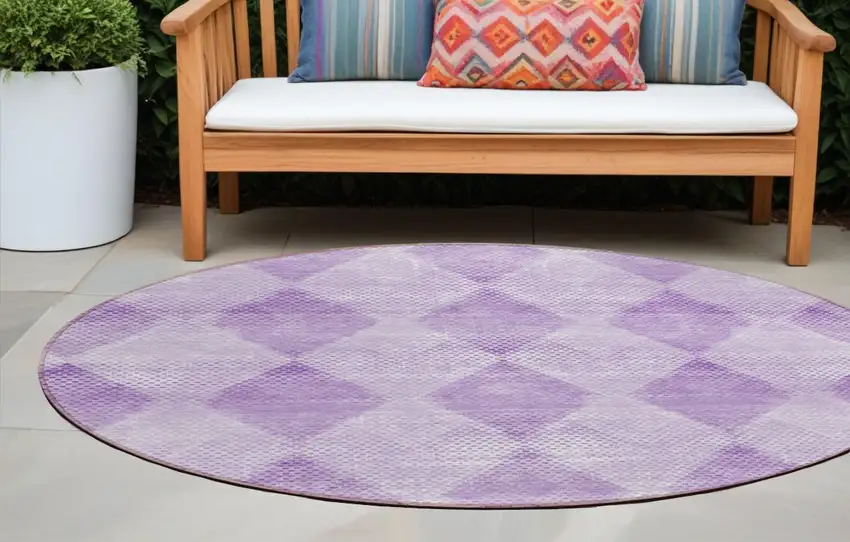 8' Round Lavender Round Geometric Washable Non Skid Indoor Outdoor Area Rug Photo 1