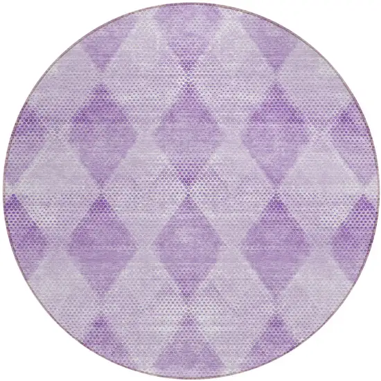 8' Round Lavender Round Geometric Washable Non Skid Indoor Outdoor Area Rug Photo 2