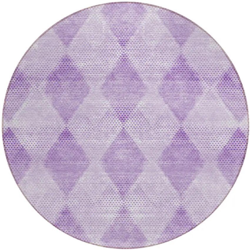 8' Round Lavender Round Geometric Washable Non Skid Indoor Outdoor Area Rug Photo 2