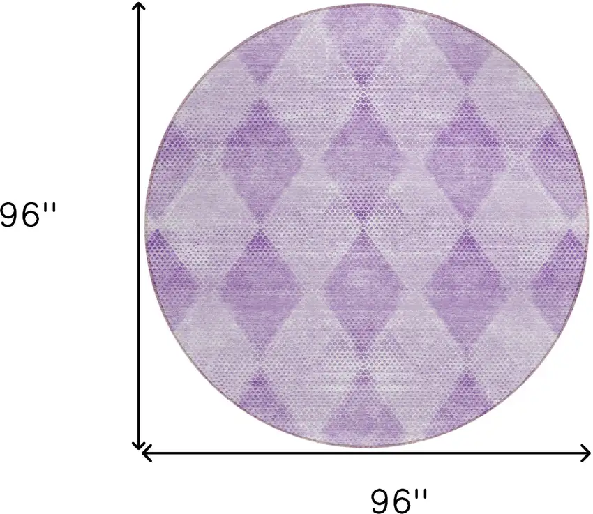 Lavender Round Geometric Washable Non Skid Indoor Outdoor Area Rug Photo 3