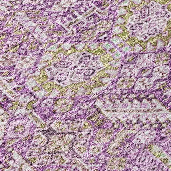 8' Round Lavender and Ivory Round Floral Washable Non Skid Indoor Outdoor Area Rug Photo 7