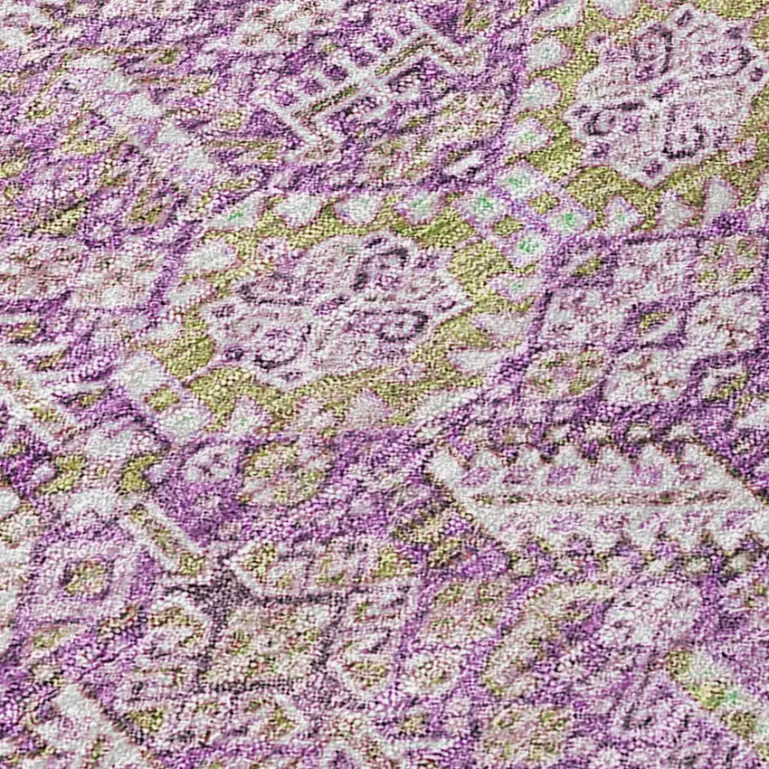8' Round Lavender and Ivory Round Floral Washable Non Skid Indoor Outdoor Area Rug Photo 7