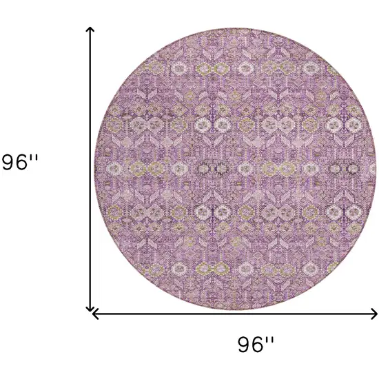 Lavender and Ivory Round Floral Washable Non Skid Indoor Outdoor Area Rug Photo 9
