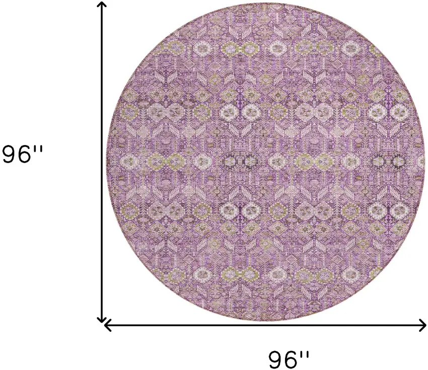 Lavender and Ivory Round Floral Washable Non Skid Indoor Outdoor Area Rug Photo 9