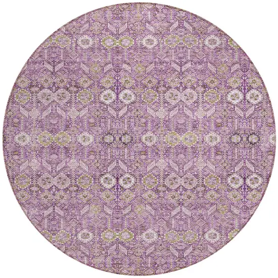 Lavender and Ivory Round Floral Washable Non Skid Indoor Outdoor Area Rug Photo 6