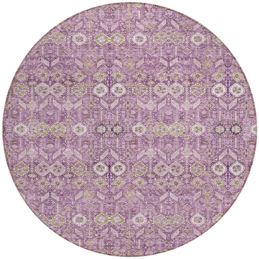 Lavender and Ivory Round Floral Washable Non Skid Indoor Outdoor Area Rug Photo 6