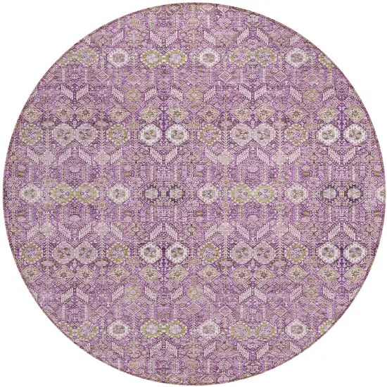 Lavender and Ivory Round Floral Washable Non Skid Indoor Outdoor Area Rug Photo 1