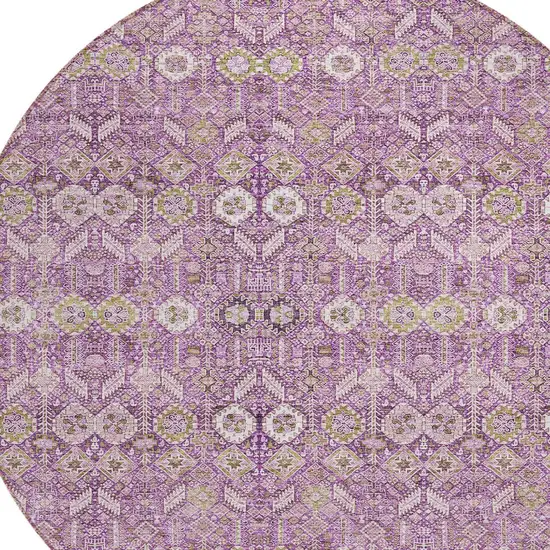 Lavender and Ivory Round Floral Washable Non Skid Indoor Outdoor Area Rug Photo 5