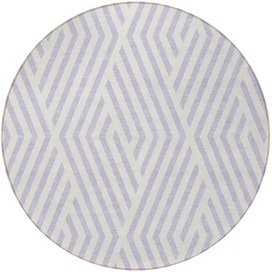 Lavender and Ivory Round Geometric Washable Non Skid Indoor Outdoor Area Rug Photo 5
