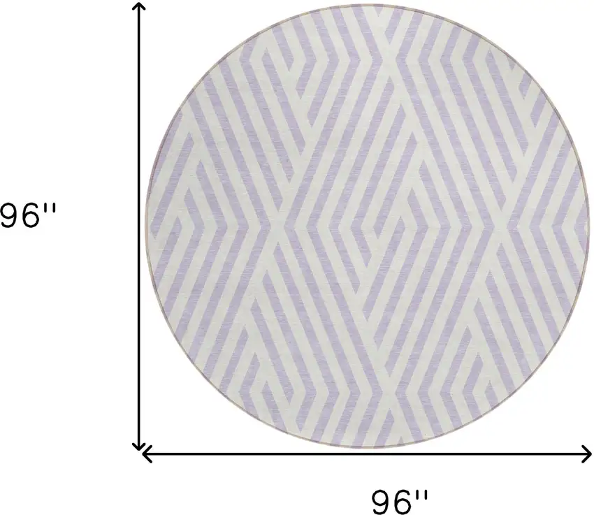 Lavender and Ivory Round Geometric Washable Non Skid Indoor Outdoor Area Rug Photo 3