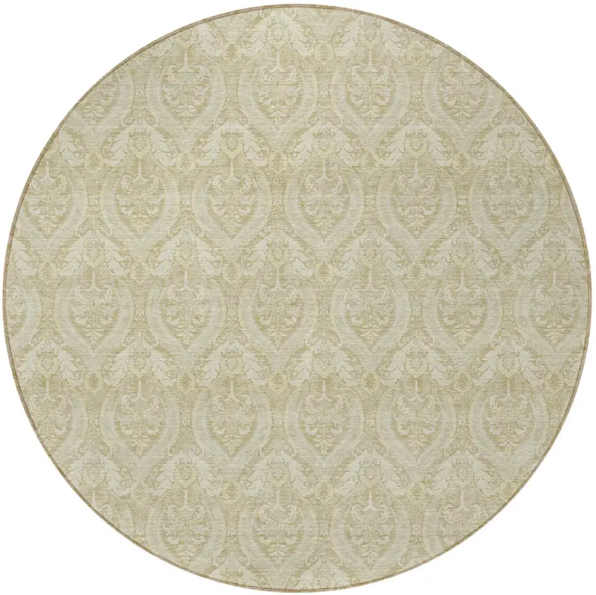 Light Green Round Damask Washable Non Skid Indoor Outdoor Area Rug Photo 5
