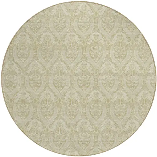 8' Round Light Green Round Damask Washable Non Skid Indoor Outdoor Area Rug Photo 2