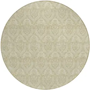 Photo of 8' Round Light Green Round Damask Washable Non Skid Indoor Outdoor Area Rug