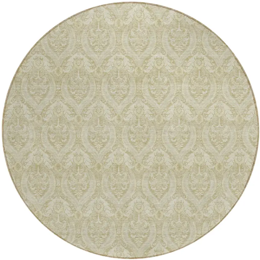 8' Round Light Green Round Damask Washable Non Skid Indoor Outdoor Area Rug Photo 2