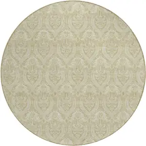 Photo of 8' Round Light Green Round Damask Washable Non Skid Indoor Outdoor Area Rug