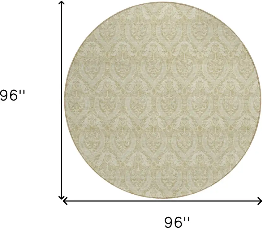 Light Green Round Damask Washable Non Skid Indoor Outdoor Area Rug Photo 3
