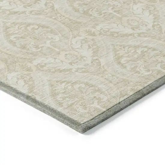 Light Green Round Damask Washable Non Skid Indoor Outdoor Area Rug Photo 7