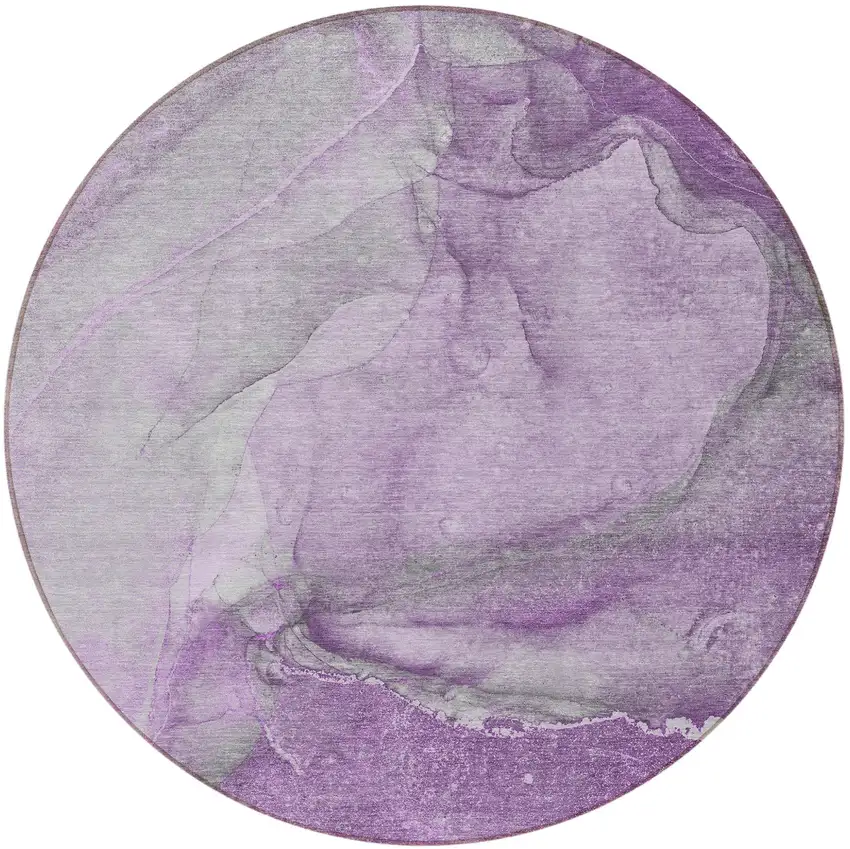 8' Round Lilac Round Abstract Washable Non Skid Indoor Outdoor Area Rug Photo 5