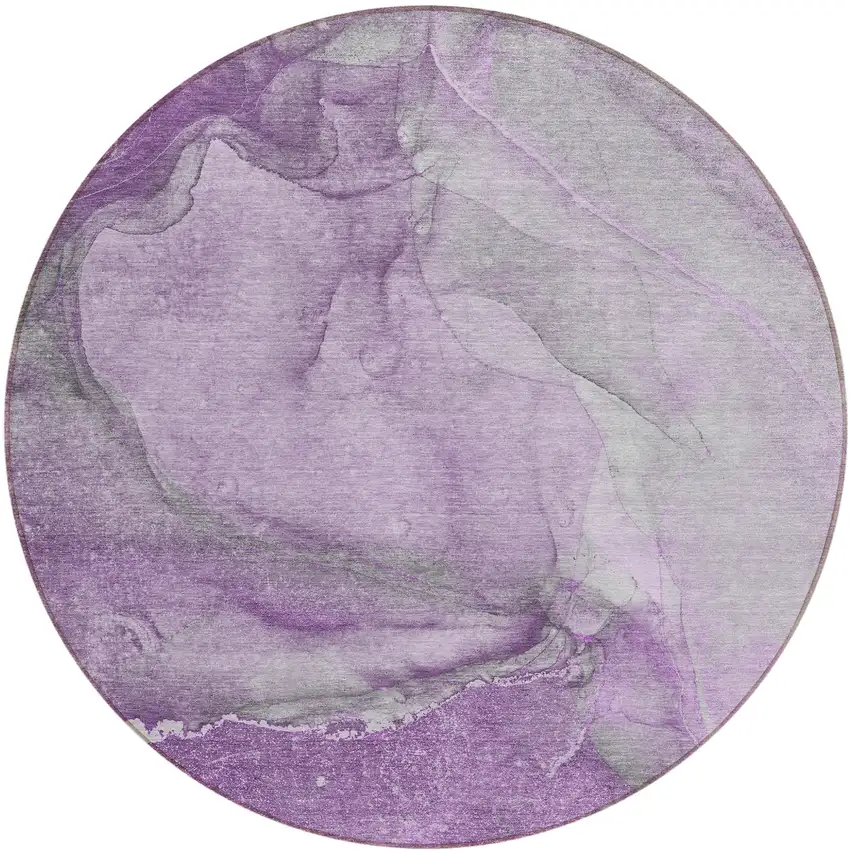 Lilac Round Abstract Washable Non Skid Indoor Outdoor Area Rug Photo 2