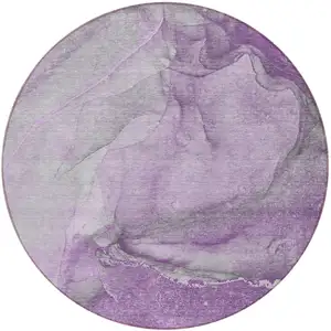 Photo of 8' Round Lilac Round Abstract Washable Non Skid Indoor Outdoor Area Rug