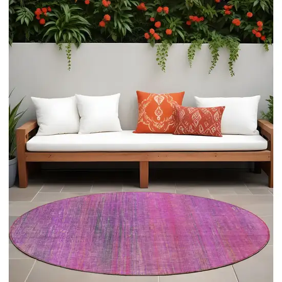 Lilac Round Striped Washable Non Skid Indoor Outdoor Area Rug Photo 1