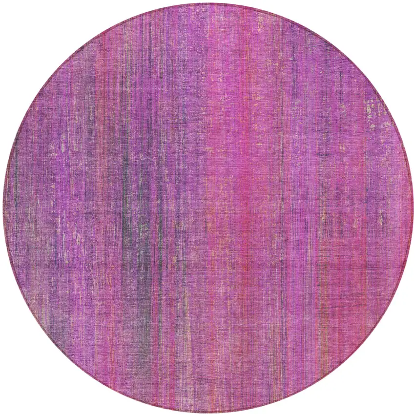 Lilac Round Striped Washable Non Skid Indoor Outdoor Area Rug Photo 2