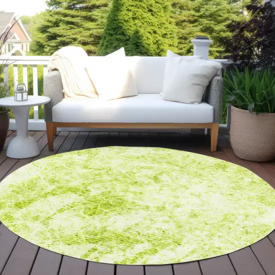 Lime Green Round Abstract Washable Non Skid Indoor Outdoor Area Rug Photo 8