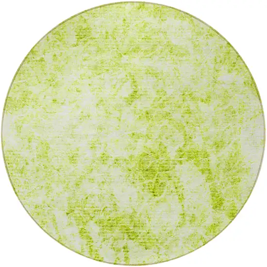 Lime Green Round Abstract Washable Non Skid Indoor Outdoor Area Rug Photo 4