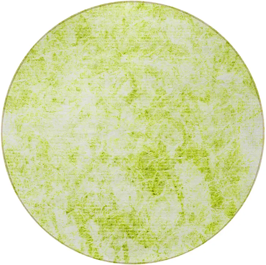 Lime Green Round Abstract Washable Non Skid Indoor Outdoor Area Rug Photo 4