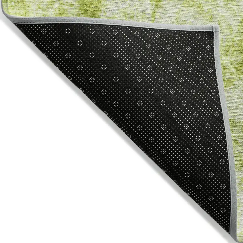 Lime Green Round Abstract Washable Non Skid Indoor Outdoor Area Rug Photo 6