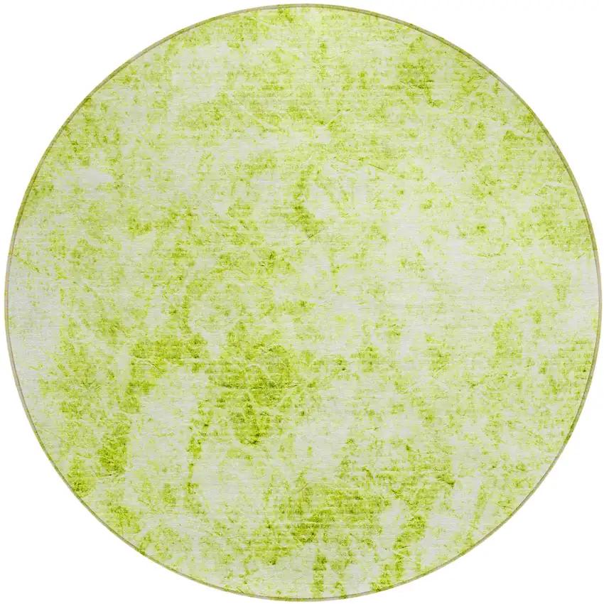 Lime Green Round Abstract Washable Non Skid Indoor Outdoor Area Rug Photo 2